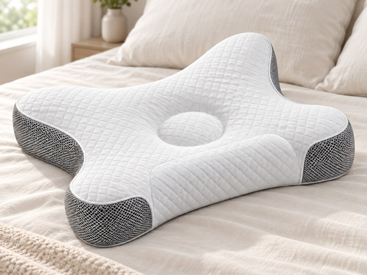 Quilted top and mesh sides of the white contour pillow