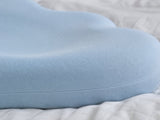 Close-up of the blue pillow surface and seam